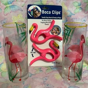 Pier 1 glasses /Flamingo design. Flamingo Boca clips free with this purchase